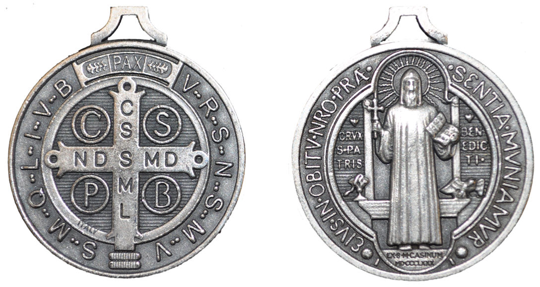 Médaille de Saint Benoit en métal argenté 30 mm - Fabrefacio
